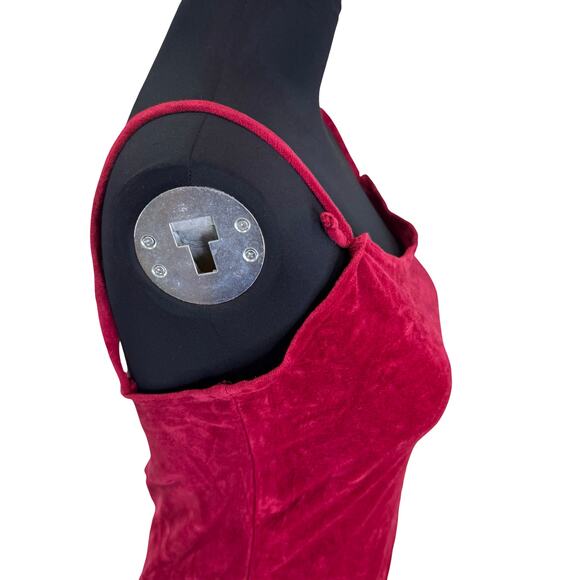 Vintage Red Velvet Mini Dress – Paris Blues 80s Spaghetti Strap Bodycon - Picture 6 of 16